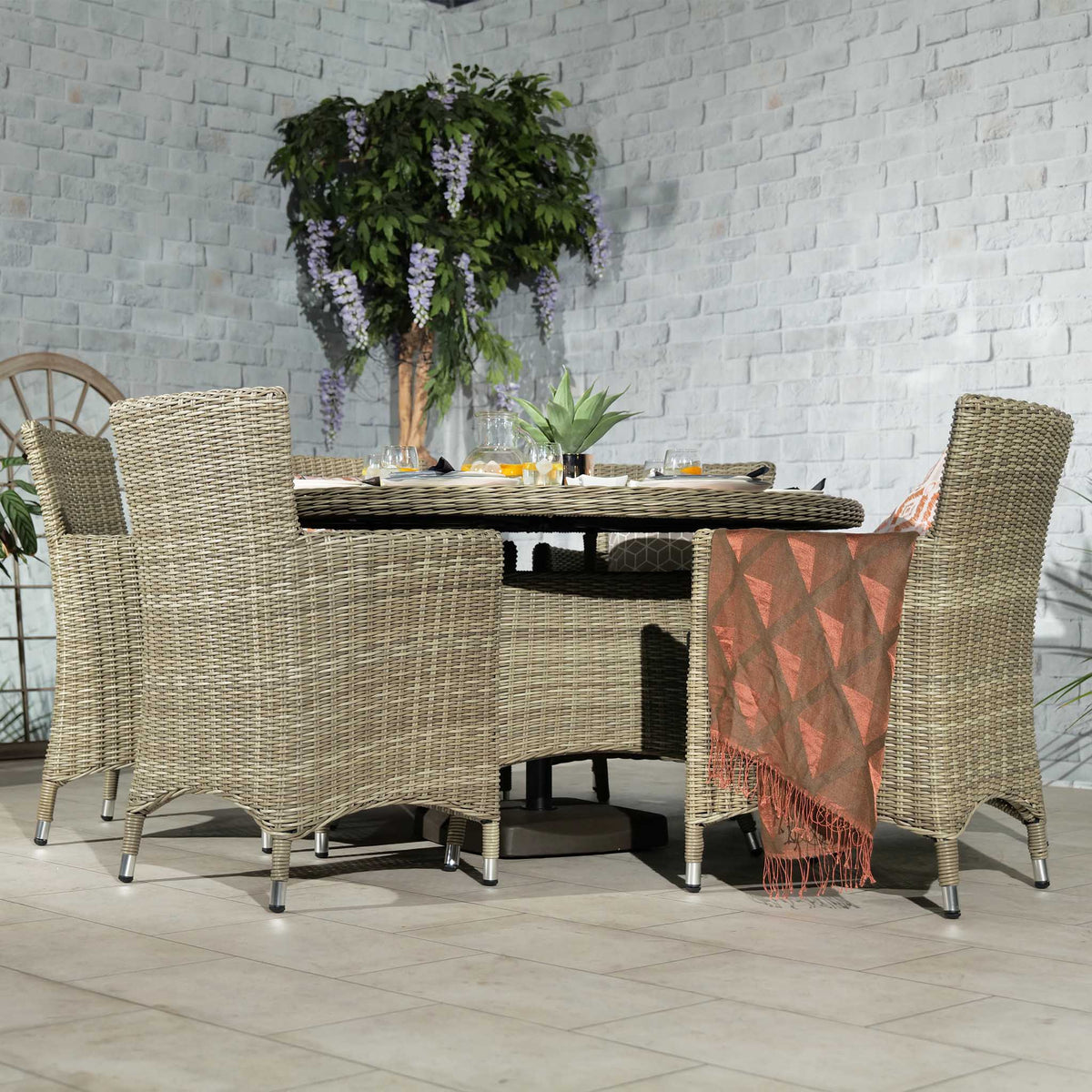 Wentworth 140cm 6 Seater Rattan Round Garden Dining Set Lifestyle