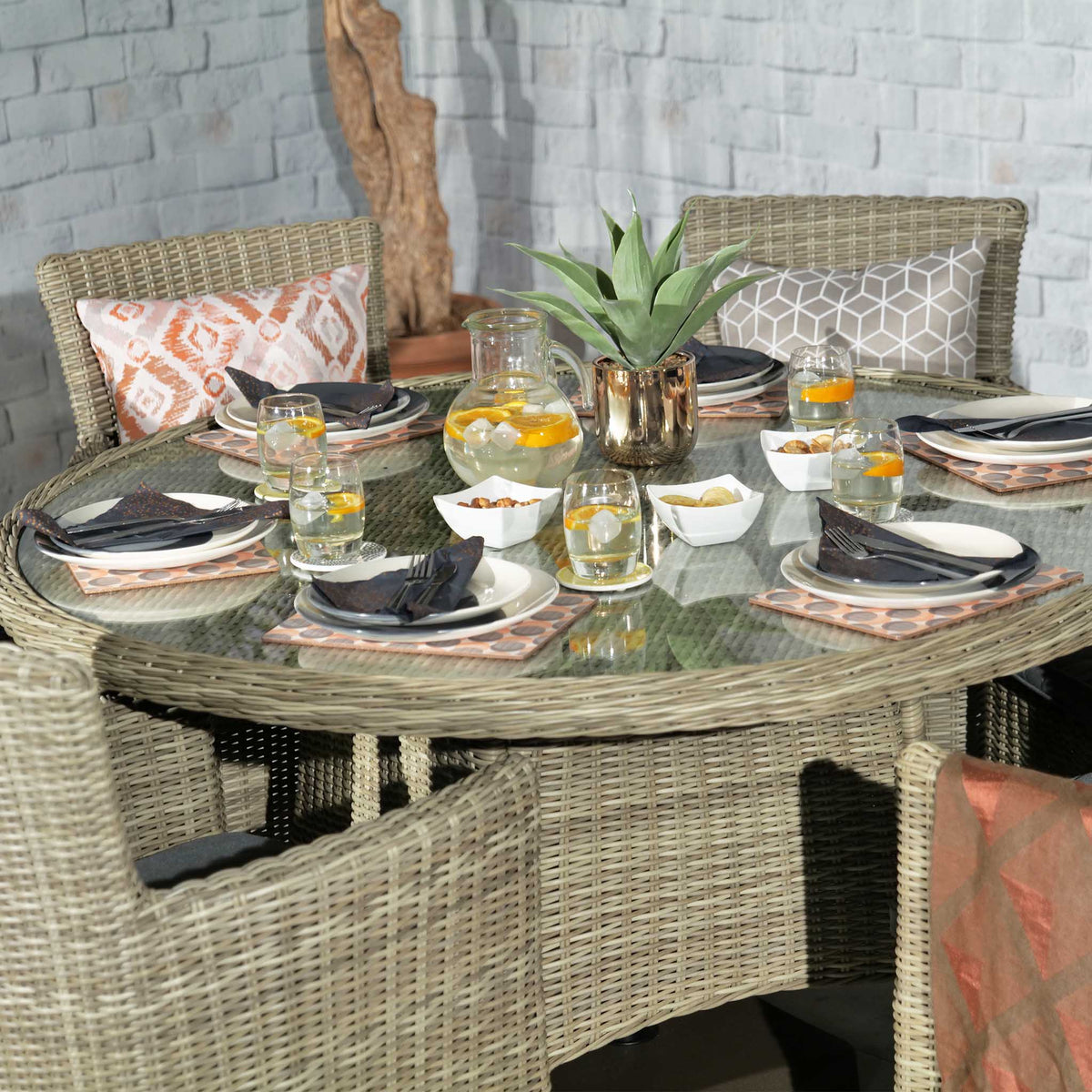 Wentworth 140cm 6 Seater Rattan Round Outdoor Dining Set Lifestyle