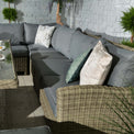 Wentworth Rattan 170cm Fire Pit Garden Dining Table & Lounge Set close up of sofa cushions