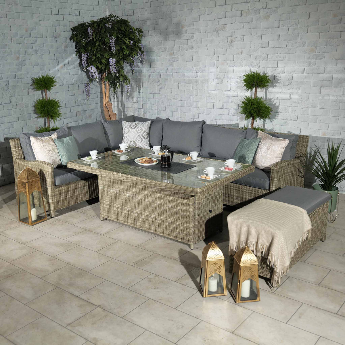 Wentworth Rattan 170cm Fire Pit Garden Dining Table & Lounge Set from Roseland Furniture