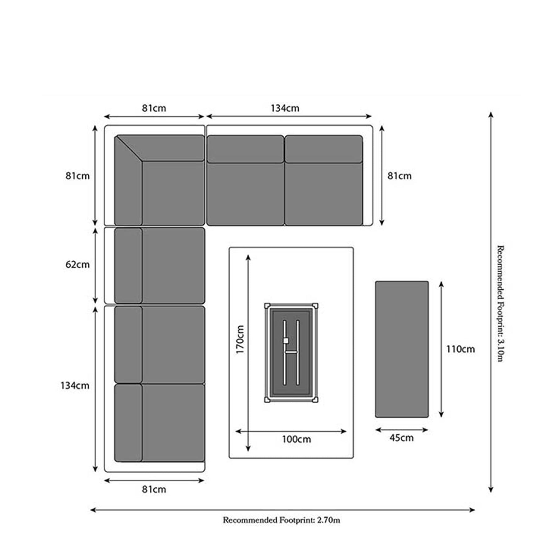 Wentworth Rattan 170cm Fire Pit Garden Dining Table & Lounge Set Dimensions & Size Guide