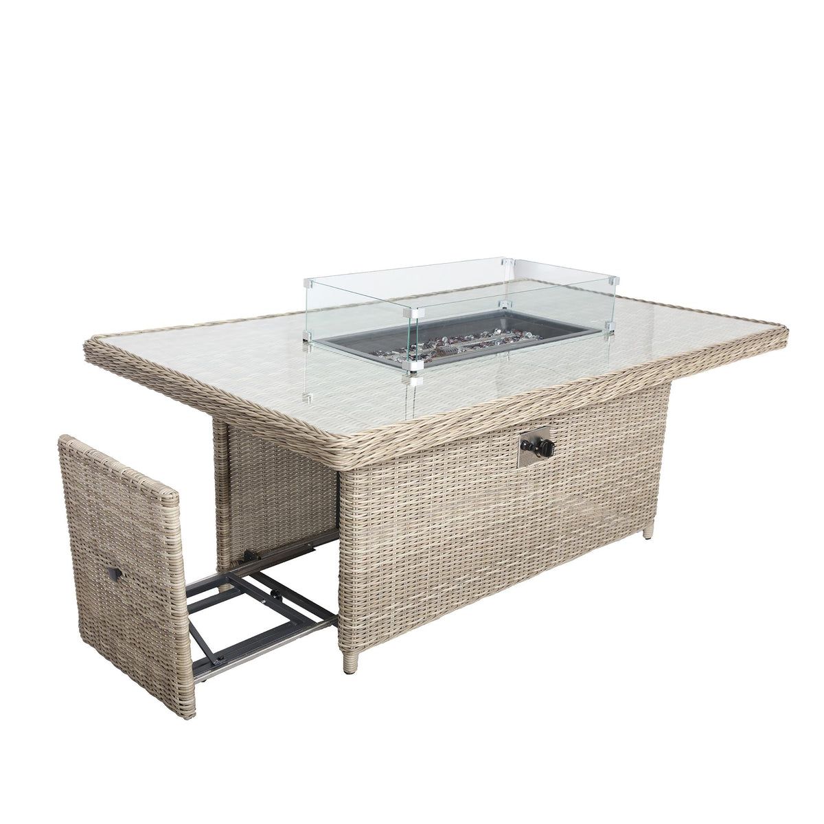 Wentworth Rattan 170cm Fire Pit Garden Dining Table & Lounge Set with gas compartment 