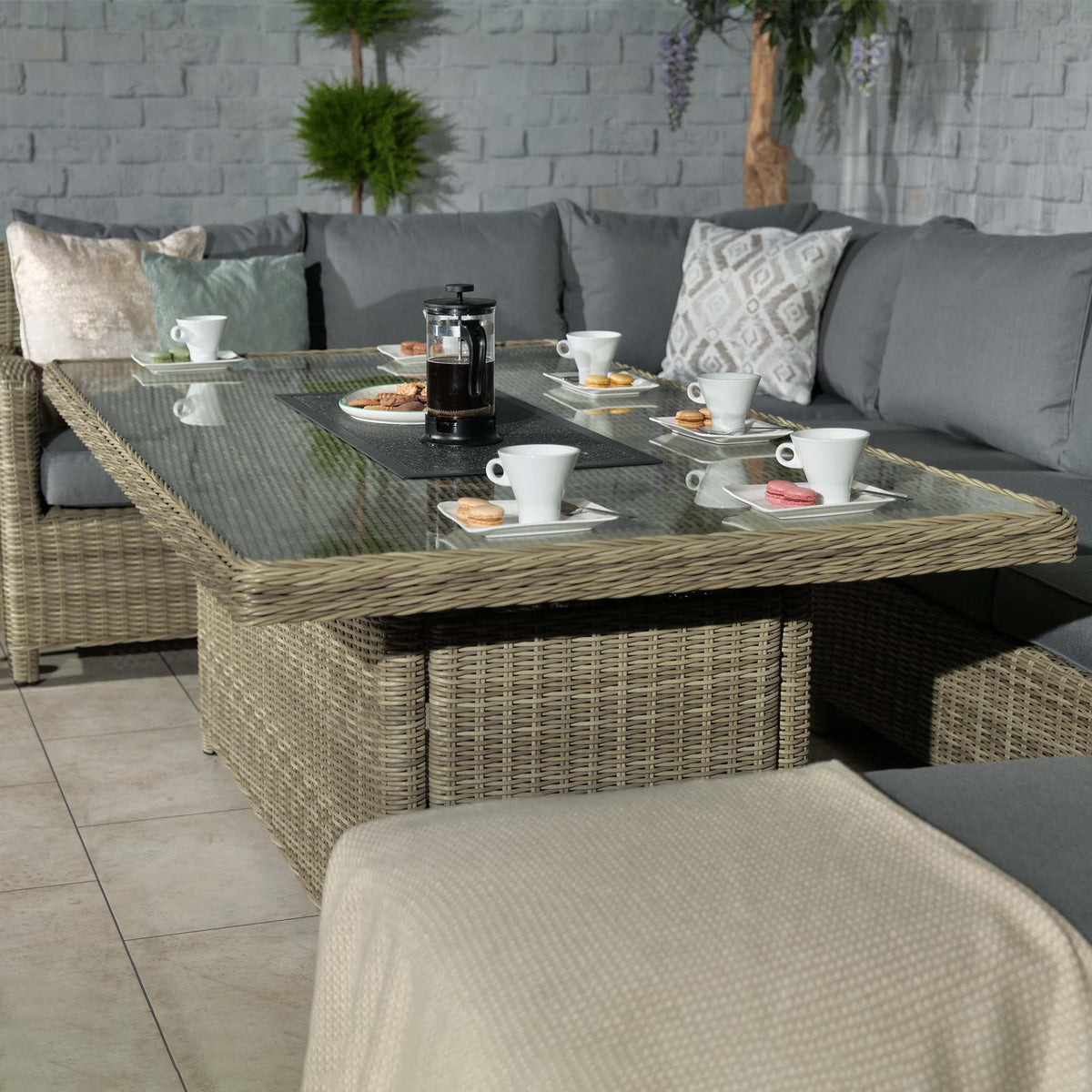 Wentworth Rattan 170cm Fire Pit Garden Dining Table & Lounge Set