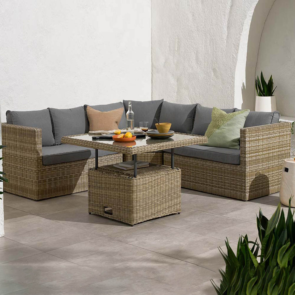 Wentworth Rattan Garden Lounge Dining Set with Adjustable Table