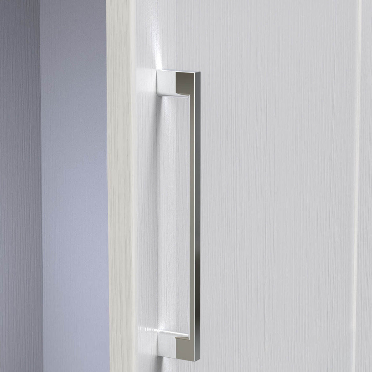 Bellamy White  Door Double Wardrobe chrome handle close up