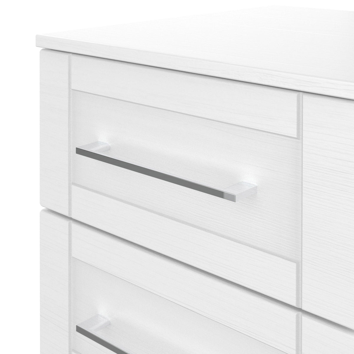 Bellamy White 2 Drawer Bedside Table Cabinet chrome handle close up