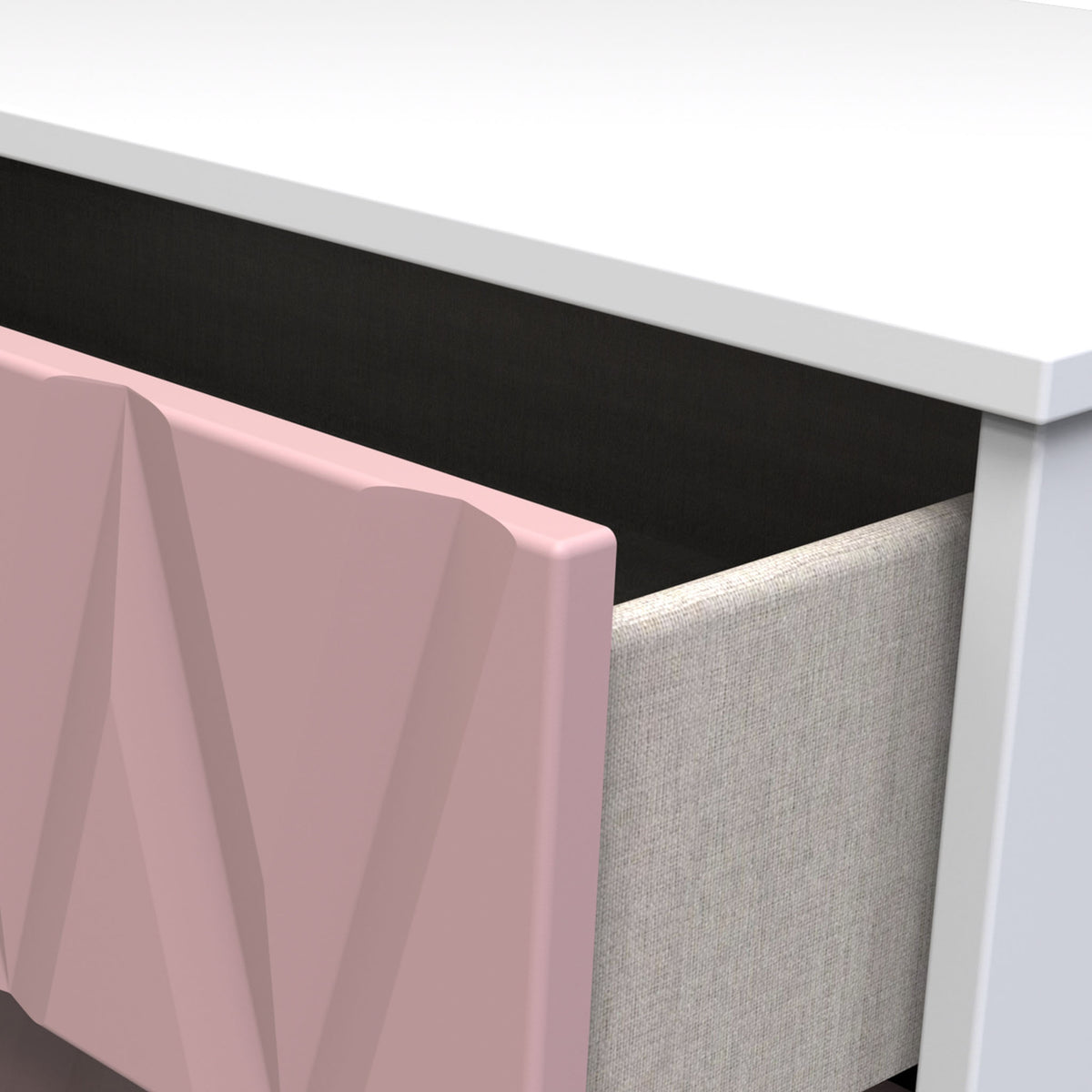 Geo White and Pink 1 Drawer Contemporary Bedside Table Cabinet with faux linen interior