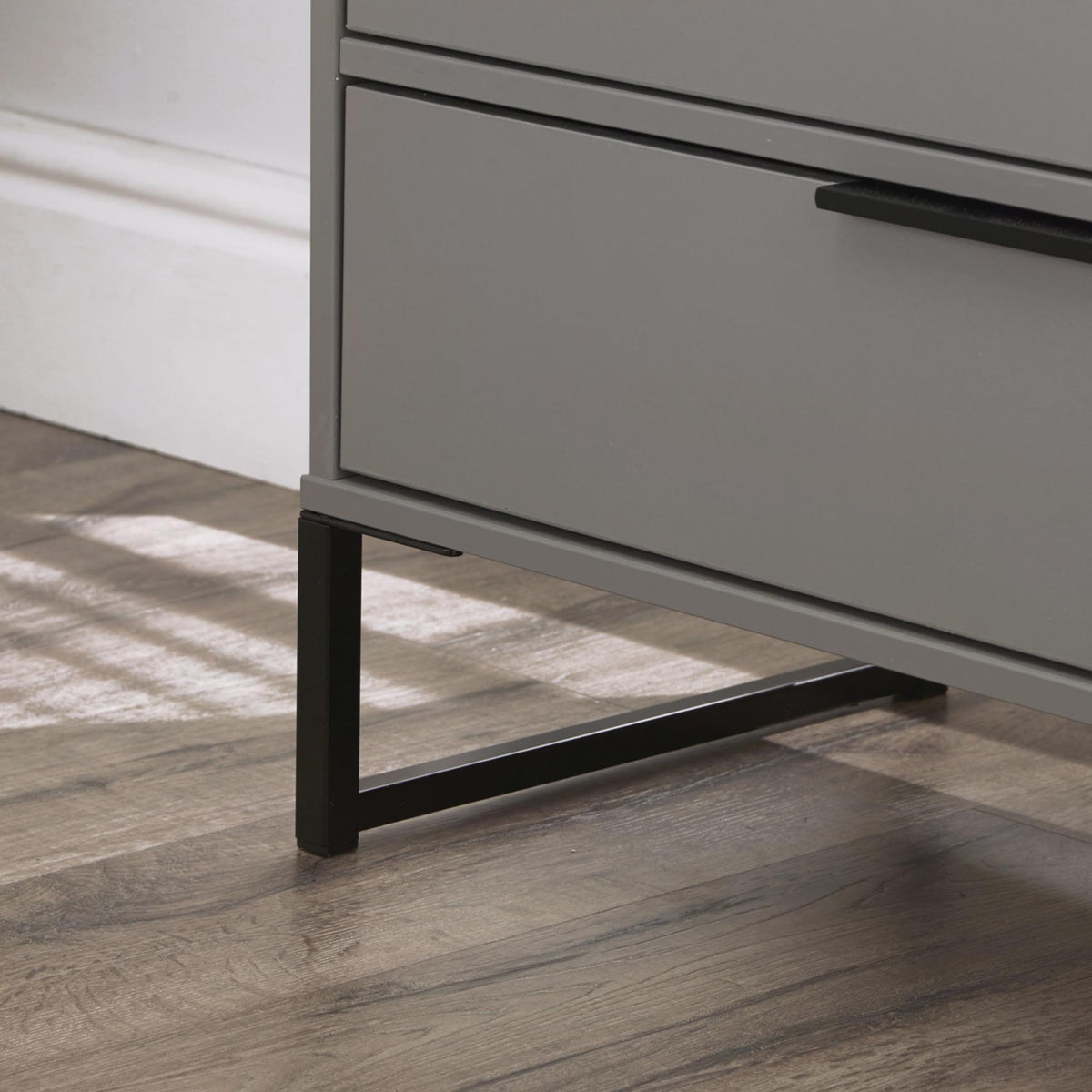 Hudson grey 2 drawer bedside cabinet with black legs from Roseland
