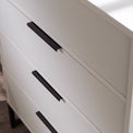 Hudson white 3 Drawer chest with black legs handle close up