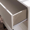 Hudson white 2 drawer bedside table with black legs drawer close up