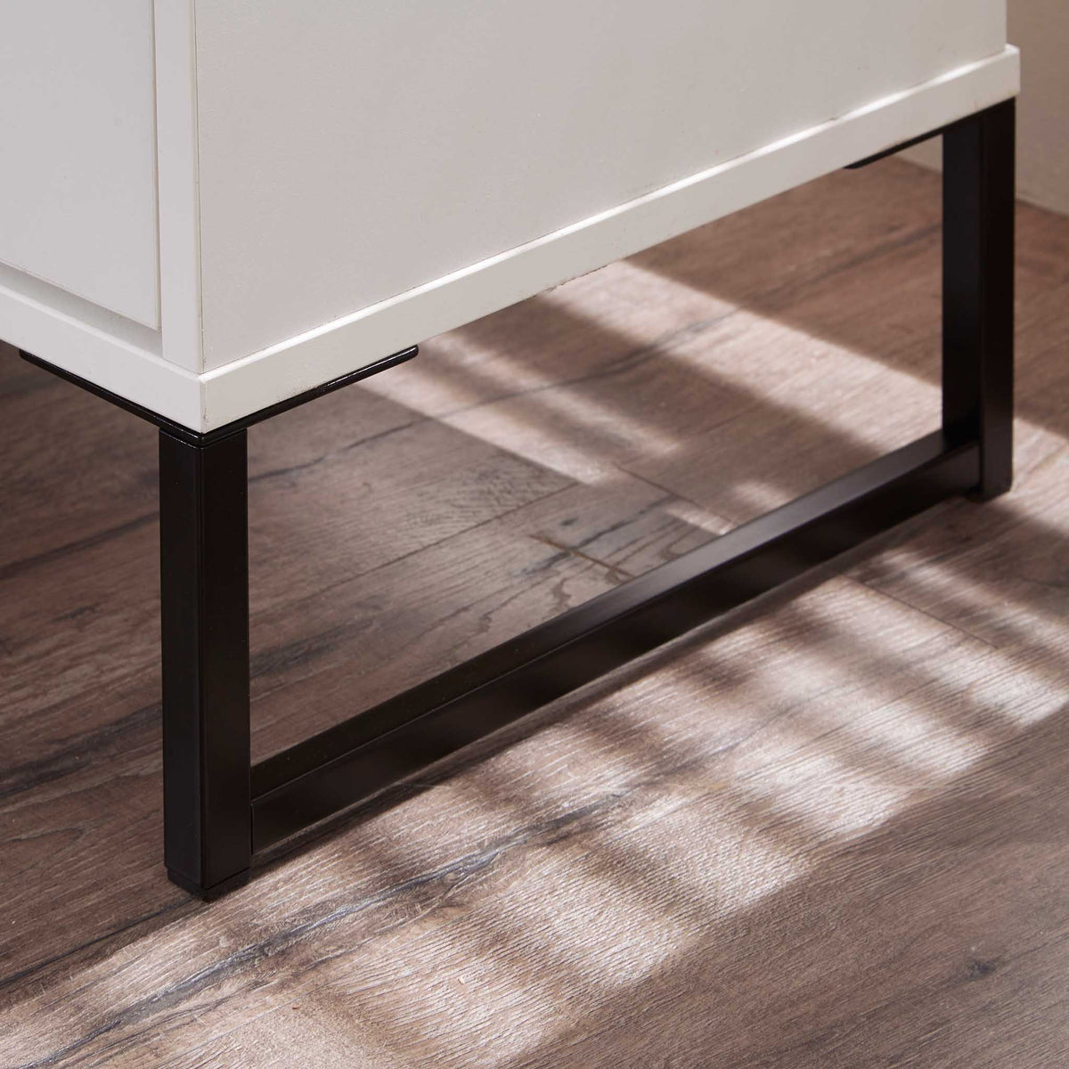 Hudson white 2 drawer bedside cabinet with black legs