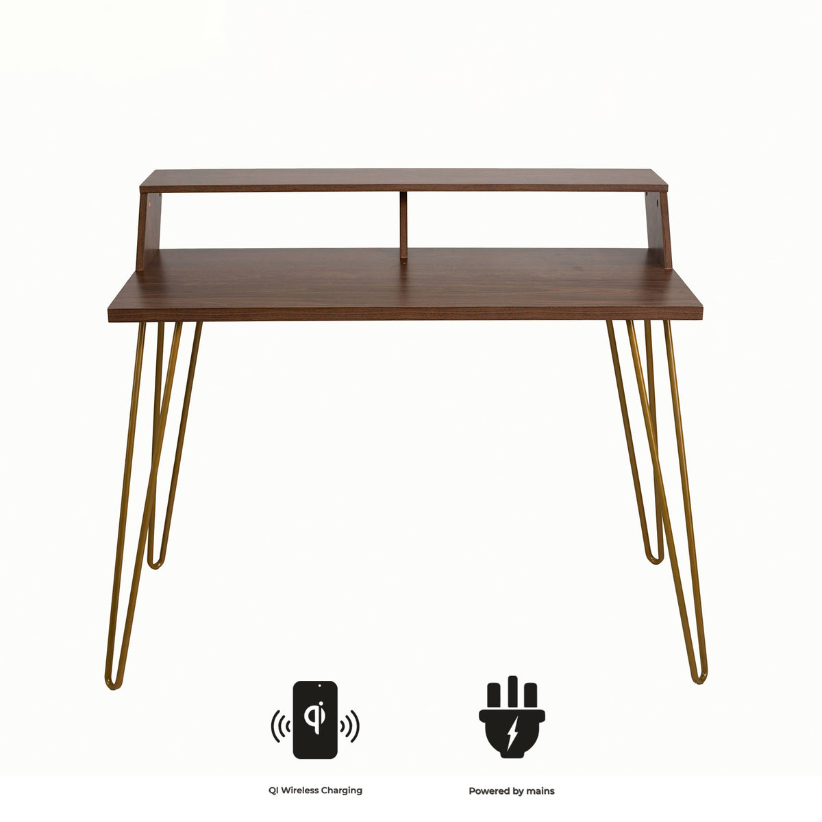 Bea Walnut & Gold Smart Office Desk for Work from Home Computer from Roseland Furniture