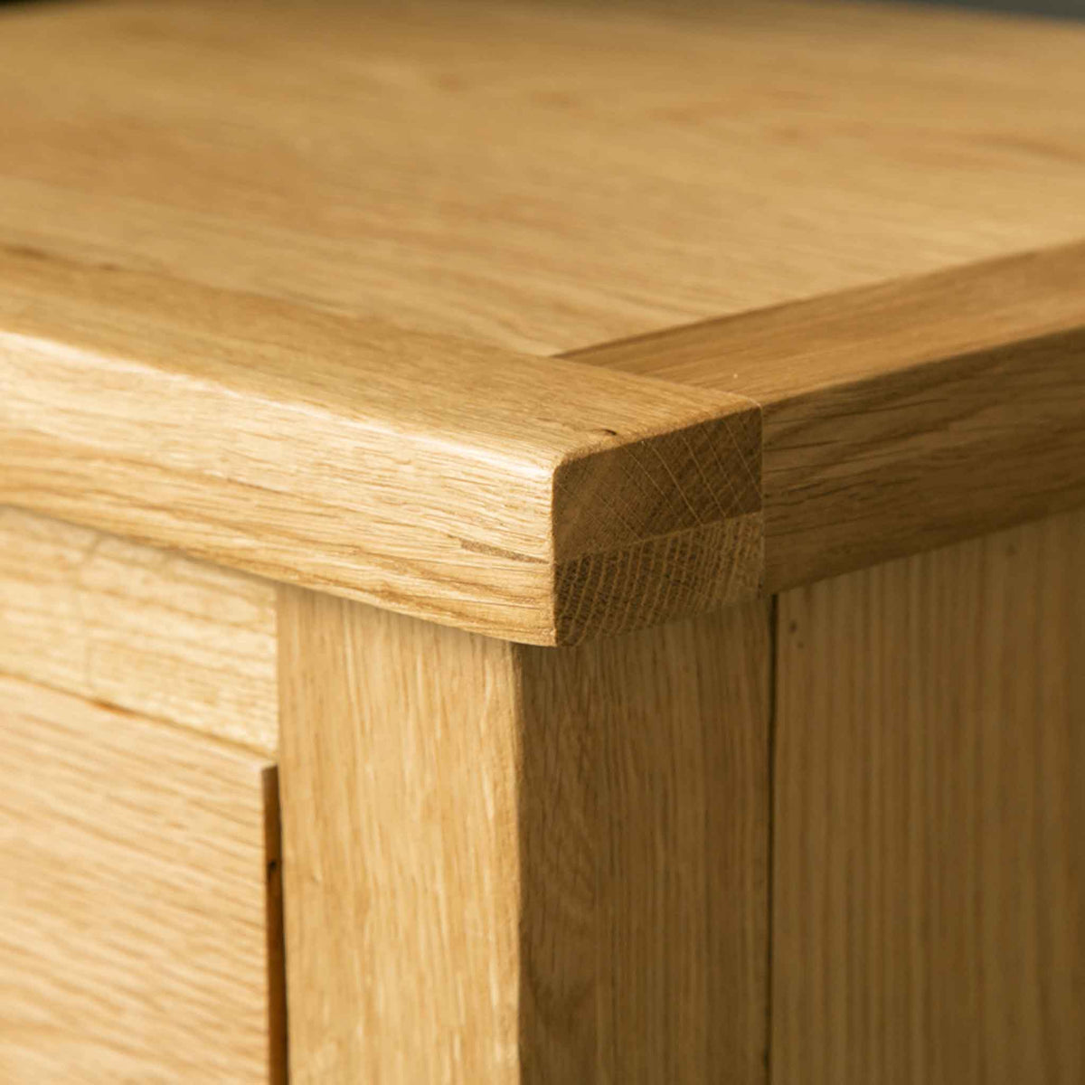 London Oak Large Smart TV Stand top corner view.