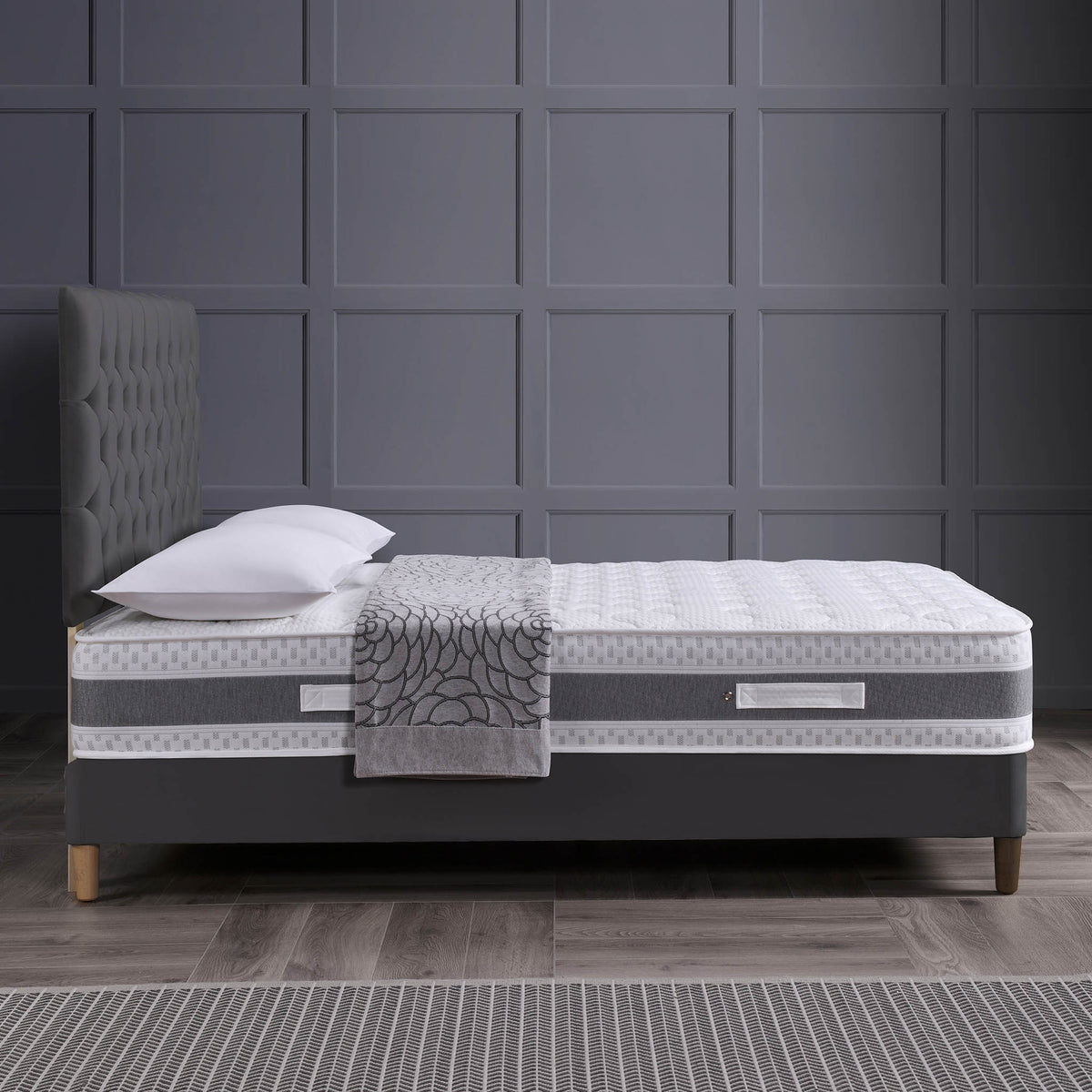 side lifestyle view of the Roseland Sleep Stratford Memory Coil Mattress